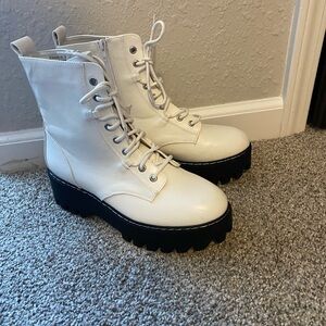 BAMBOO White Combat Platform Boots